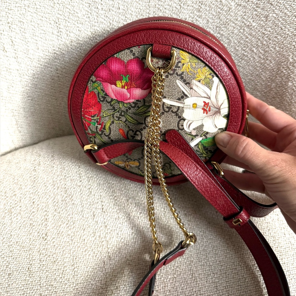 Authentic Gucci Ophidia Mini Round backpack red leather flora pattern canvas - Picture 16 of 16